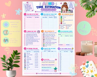 ADHD Time Estimation Worksheet | Time Blindness Planner | Estimate vs Actual Time Tracker | Printable PDF