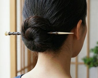 Horquilla de bambú y cuerno de buey hecha a mano, pasador para el cabello de estilo chino, accesorio natural