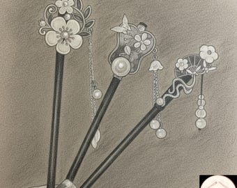Vintage Flower Hair Stick – Handmade Hanfu Tassel Wooden Hair Fork