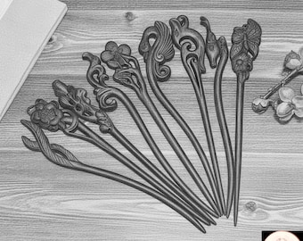 Forcina per capelli con fiore Ruyi intagliato / Shenguibao retrò, accessorio per cheongsam Hanfu