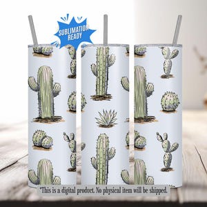 Sketchy Cactus Tumbler Wrap | 20oz Skinny Tumbler PNG | Hand Drawn Desert Sublimation Art