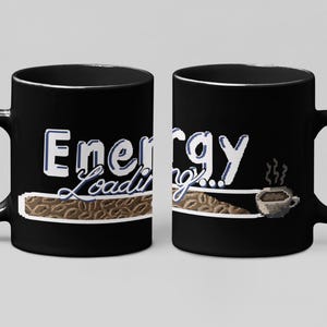 Energy Loading Black Mug – Retro Gamer Gift with Pixel Coffee Beans – Bold Drinkware for Coffee + Game Lovers