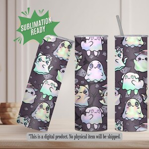 Kawaii Haunt Club Tumbler Wrap, Pastellgeist Nahtlose PNG, niedliches Halloween Sublimationsdesign, holographische gruselige Tumbler Art