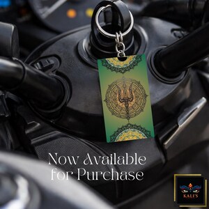 Trident Mandala Keychain Charm | Green Shiva Trishul Design