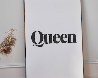 Queen Poster – Bold Black and White Typography Printable Wall Decor
