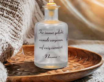 Trauerlicht personalisiert mit Namen – Öllampe Gedenken – Für immer geliebt niemals vergessen – Erinnerungslicht