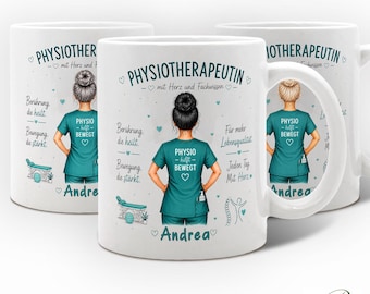 Personalisierte Physiotherapeutin Tasse mit Name | Geschenk für Physiotherapeutin | Physio Tasse mit Haarfarbe, Masseurin