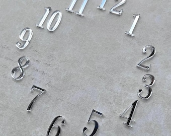 Mirror Acrylic Clock Numbers Kit 12 pcs: Laser Cut Silver Arabic Numerals & Markers