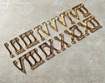 Mirror Acrylic Clock Numbers Kit 12 pcs: Laser Cut Wavy Gold Roman Numerals