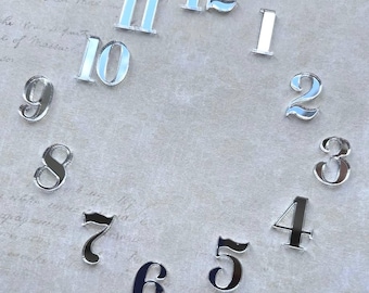 DIY Clock Numbers Gold Mirror Acrylic Set 12pcs, Laser Cut Silver Arabic Numerals