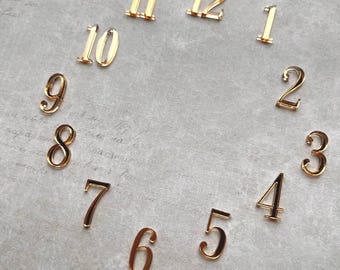 Mirror Acrylic Clock Numbers Kit 12 pcs: Laser Cut Gold Arabic Numerals & Markers