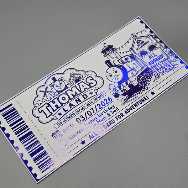 Entrada sorpresa para Thomas Land / Vale personalizado para un día de Thomas la Locomotora / Entrada para revelar la fecha de cumpleaños / Pase de aventura de Thomas Land