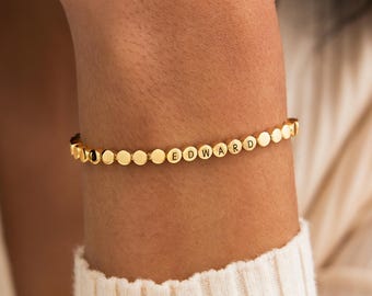 Custom Letter Bracelet Gold, Personalized Beaded Bracelet, Momma Bracelet, Name Jewelry, Sympathy Gift, Gifts for Women and Men