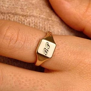 Personalized Square Seal Ring, Initial Combination Ring, Retro Jewelry, Gift for Couples, Valentine's Day Gift for Him
