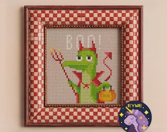 Halloween Crocodile Devil Cross Stitch Pattern: Easy Embroidery (PDF)