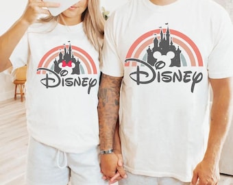 Retro Disney Mickey Minnie Rainbow Castle Shirt, Disney Couple Shirt, Disney Family Matching Shirt, WDW Magic Kingdom Tee, Kid Youth Toddler