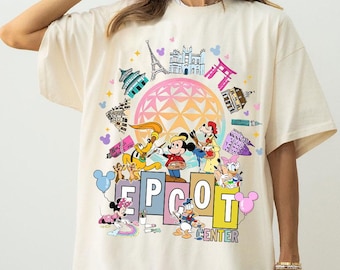 Comfort Colors® Mickey And Friends Epcot Center Shirt, Retro Disney Epcot World Tour Shirt, Epcot Travel Around The World Shirt, WDW Tee