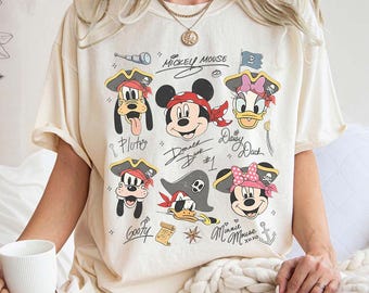 Vintage Mickey And Friends Pirate Signature Crew Shirt, Mickey Minnie Goofy Pluto Donald Daisy, Disney Cruise Shirt, Mickey Pirate Shirt