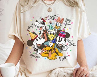 Vintage Mickey And Friends Signature Birthday Shirt, Retro Disney Birthday Shirt, Mickey Birthday Shirt, Disney Family Matching Birthday Tee