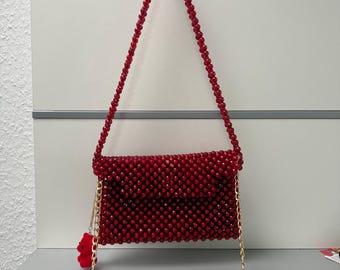 Handmade Crystal Beaded Shoulder Bag | Luxury Black and Grey Clutch Purse with strap