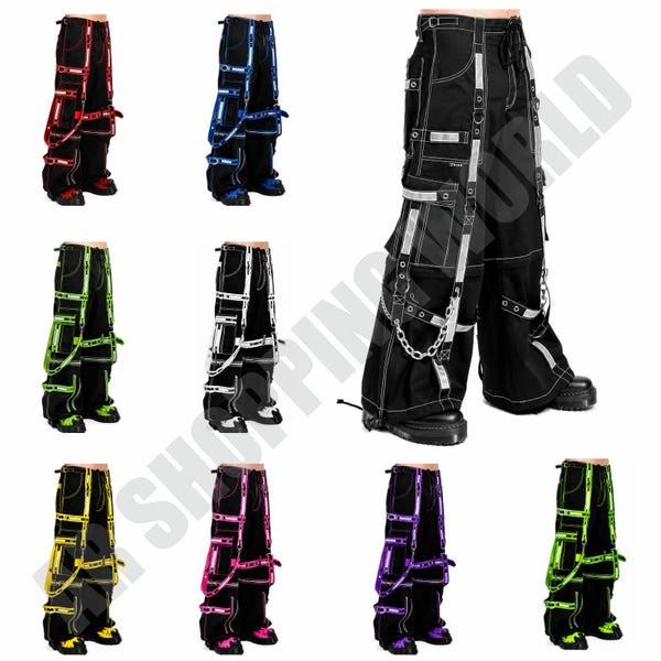 Tripp NYC Gothic Cargo Pants, Cyber Goth Punk Baggy Wide Leg Emo Streetwear Trousers , Unisex Alternative Fashion