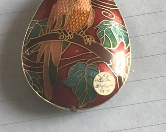 Cloisonné Teardrop Bird Pendant