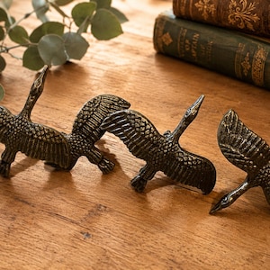 Set of 6 Flying Crane Drawer Pulls – Heavy Cast Metal Bird Cabinet Handles