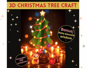 3D Christmas Tree Craft Printable, Winter craft for kids, Christmas Tree Decorating Activity, Advent Bible Craft, Christmas coloring pages