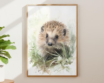 Woodland Animal Print: Hedgehog Watercolor - Earthy Natural Tones