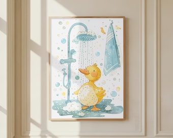 Impression de salle de bains drôle de canard | Poster animal ludique, oeuvre d'art pour la salle de bain