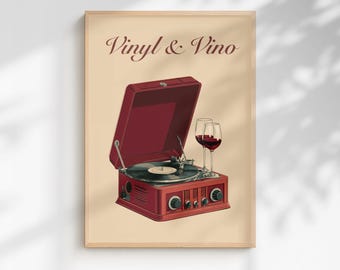 Impression vinyle et vino | Affiche musique et boissons | Décoration de fête | Impression à l'alcool (avec ou sans cadre)