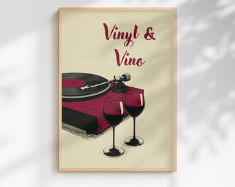 Impression vinyle et vino | Décoration murale de cuisine | Affiche musique et boissons | Décoration de fête | Impression à l'alcool (avec ou sans cadre)