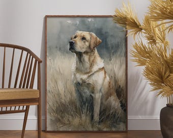 Yellow Labrador Rustic Watercolour Print, Cottage Core Dog Poster, Framed or Unframed Lab Art