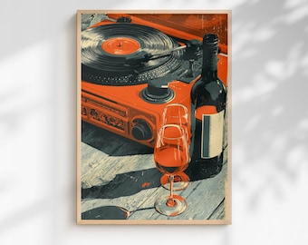 Impression vinyle et vino | Décoration murale musique rétro et bar à vin (avec ou sans cadre)