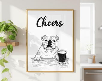 Impression de bar bouledogue // Oeuvre d'art animal hilarante
