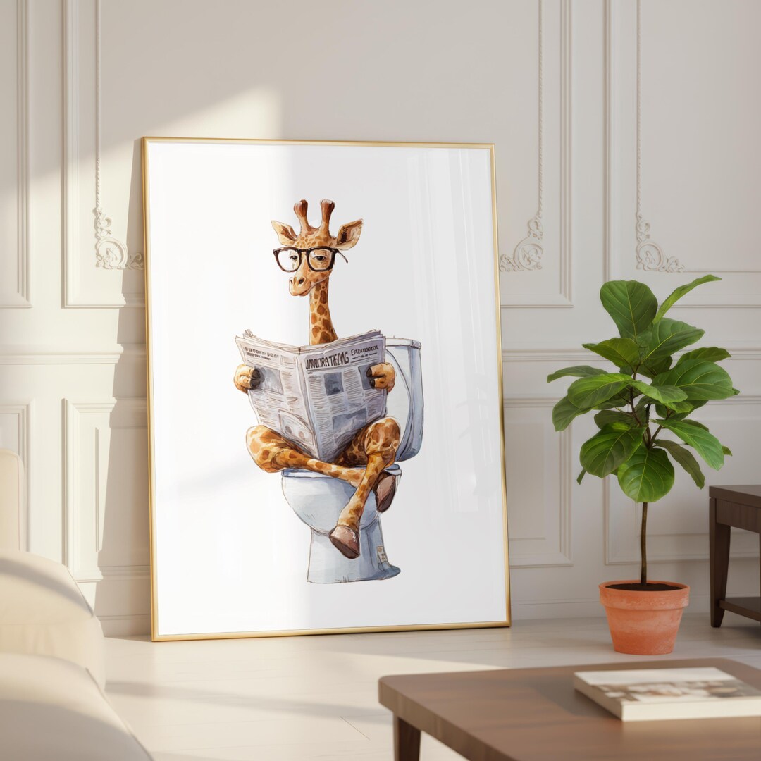 Funny Bathroom Decor | Giraffe Wall Art Print: Playful Animal Toilet ...