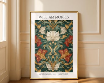 Golden Lily Wall Art Print: William Morris Floral Botanical Design