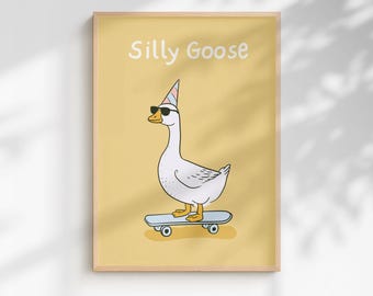 Silly Goose Art Print | Funny trending Modern Wall Decor (Framed or Unframed)