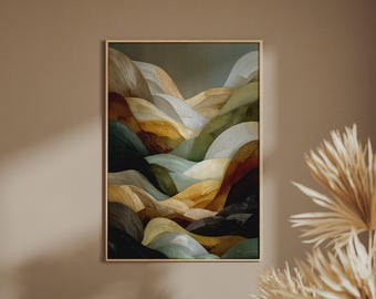 Abstract Premium Wave Art Print, Earthy Tones Textured Style Poster, Sage Green Gold Neutral Wall Art