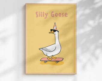 Silly Goose Art Print | Funny trending Modern Wall Decor (Framed or Unframed)