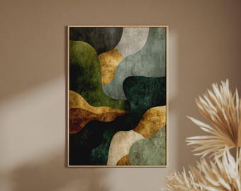 Premium Abstract Shapes Print, Green Gold Grey Textured Style Poster, Luxury Wall Art