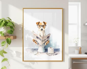 Funny Dog Bathroom Poster | Quirky Toilet Art | Jack Russell Terrier Print