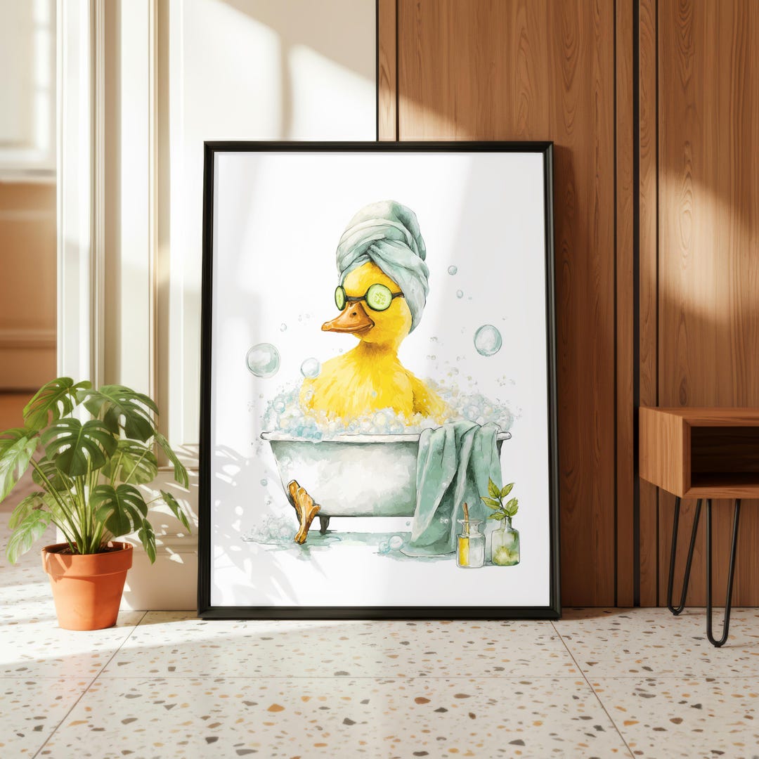 Quirky Yellow Duck Print - Bright Bathroom Wall Art - Etsy