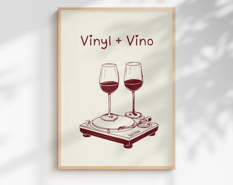 Impression vinyle et vino | Décoration murale de cuisine | Affiche musique et boissons | Impression à l'alcool (avec ou sans cadre)