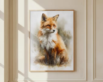 Red Fox Print / Rustic Poster / Cosy Watercolour Art
