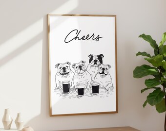 Oeuvre d'art de barre de bouledogue//impression d'animal hilarante//décor homme des cavernes
