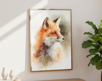 Fox Print / Rustic Poster / Cosy Watercolour Art