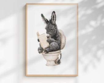 affiche drôle de salle de bains d'âne | Art de toilette original (avec ou sans cadre)