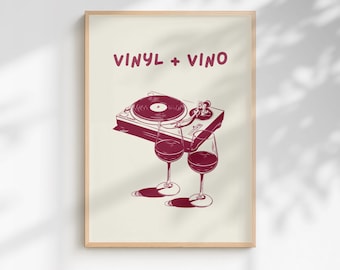 Impression vinyle et vino | Décoration murale de cuisine | Affiche musique et boissons | Impression à l'alcool (avec ou sans cadre)
