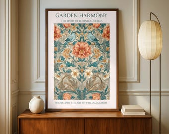 Botanisk väggposter, William Morris Blommor och sångfåglar (flera storlekar)